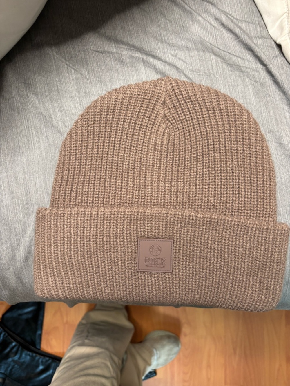 PINK Victoria's Secret Taupe Knit Beanie